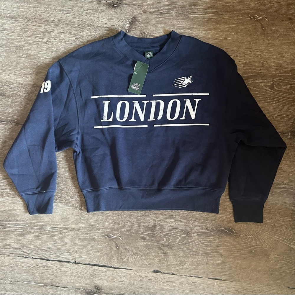 NWT XXS Wild Fable Navy Blue London Cropped Crew Neck Sweater